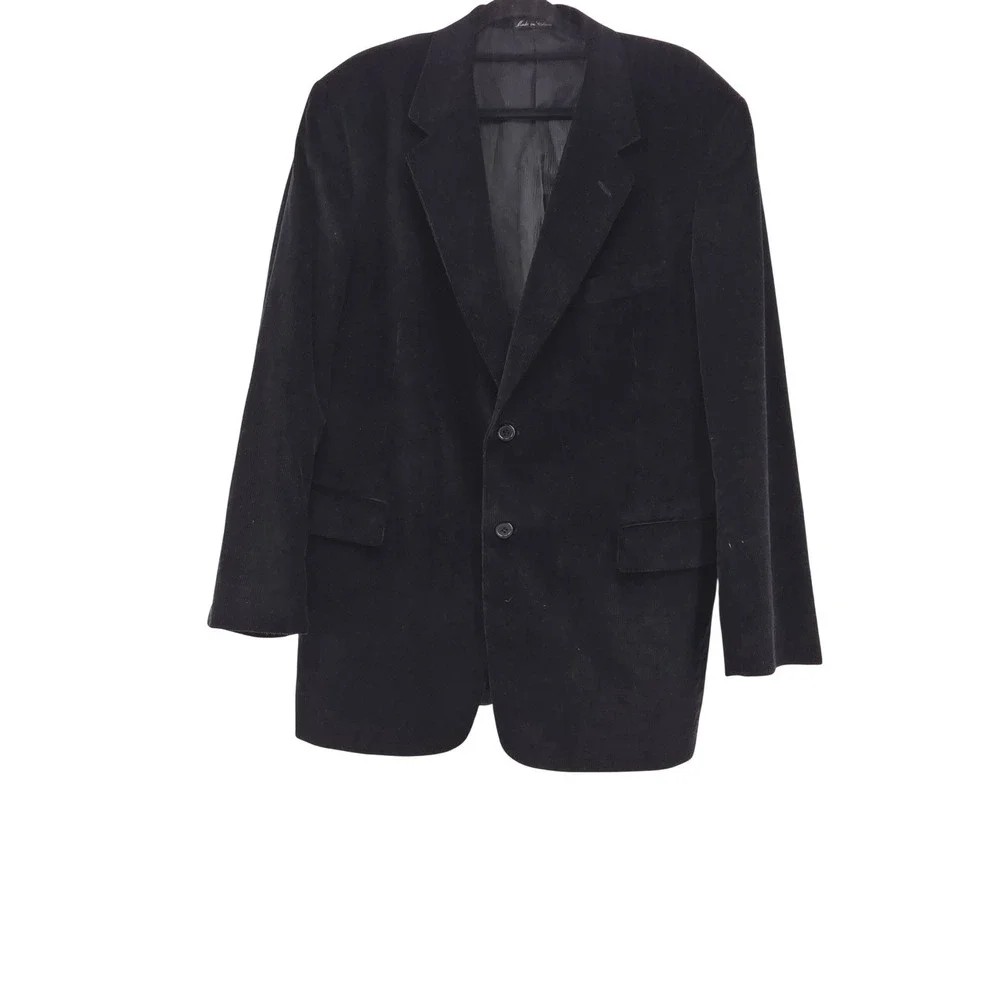 Adolofo Black Corduroy Blazer Jacket Sport Coat Elbow Patches Classic Fit‎ 44R
